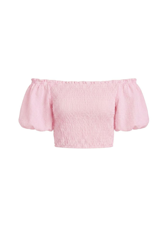 Tops Apoella Annie Puff Sleeve Smocked Top Striped Pink Apoella