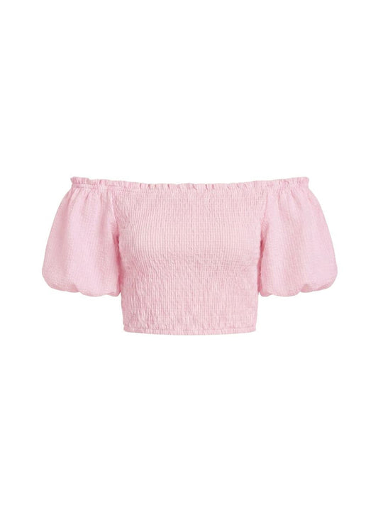 Tops Apoella Annie Puff Sleeve Smocked Top Striped Pink Apoella