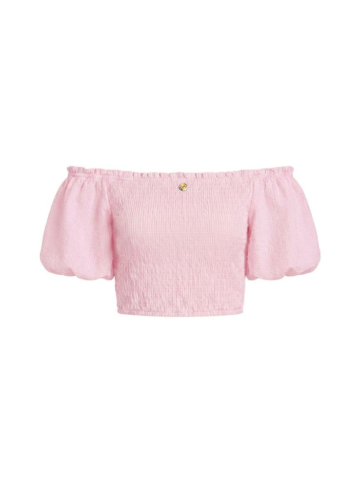 Tops Apoella Annie Puff Sleeve Smocked Top Striped Pink Apoella