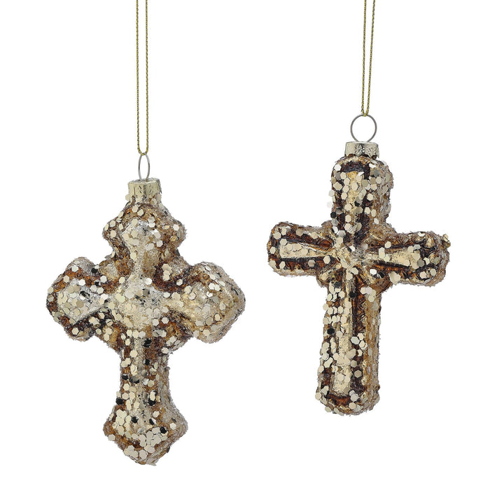 Antique Glitter Cross Ornament