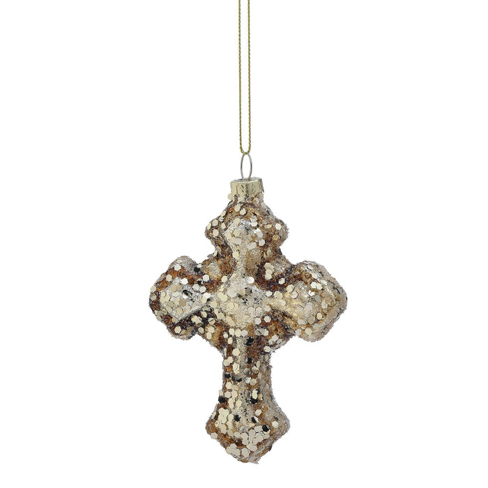 Antique Glitter Cross Ornament