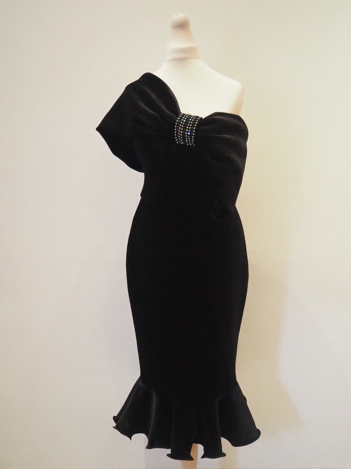 ASOS Black Velvet Off Shoulder Dress Size 10
