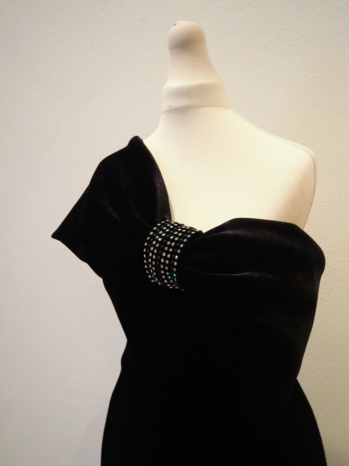 ASOS Black Velvet Off Shoulder Dress Size 10