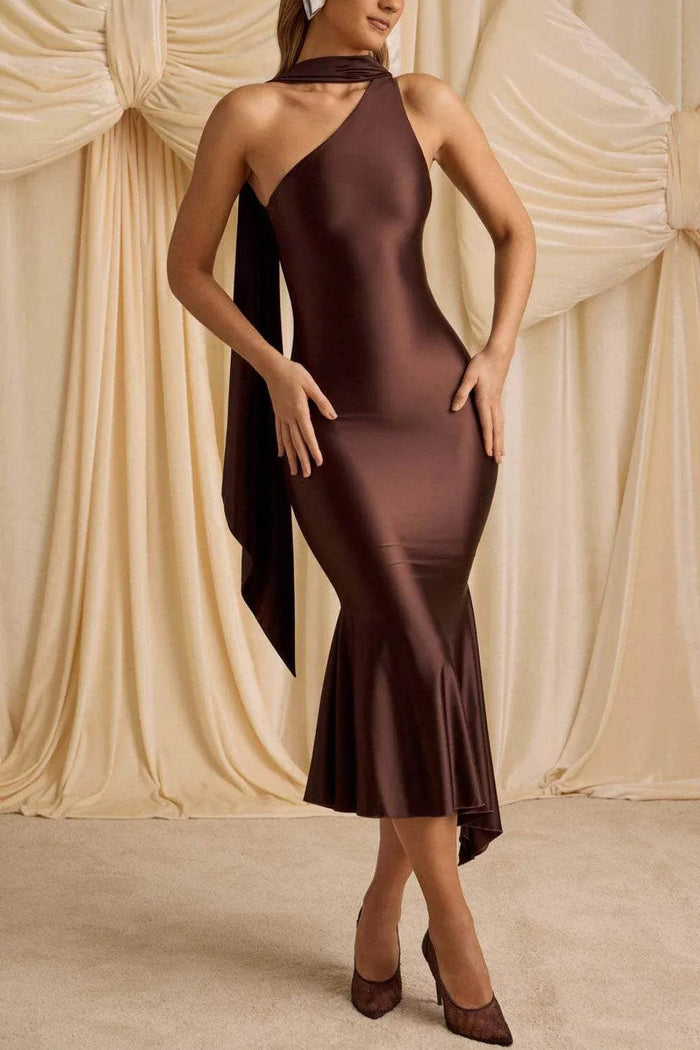 Asymmetry Midi Knitted Semi Formal Wedding Guest Dresses 873559175310 - COCOMELODY