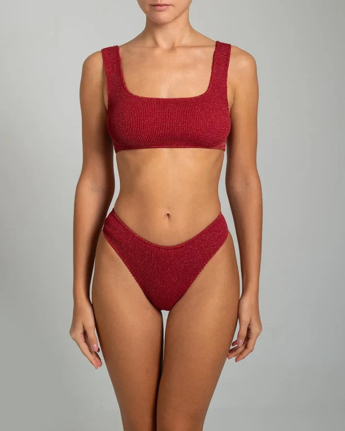 Bikini Stefania Frangista August Athletic Bikini Seersucker Metallic Red Apoella