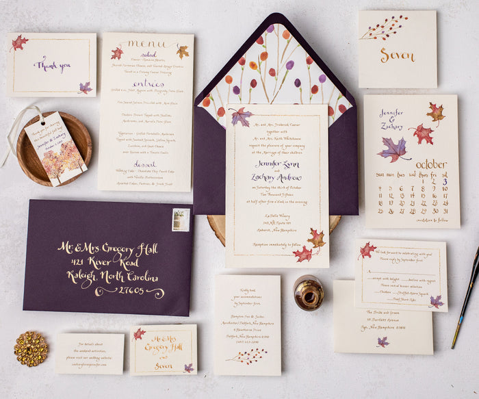 Maple leaves wedding invitation suite