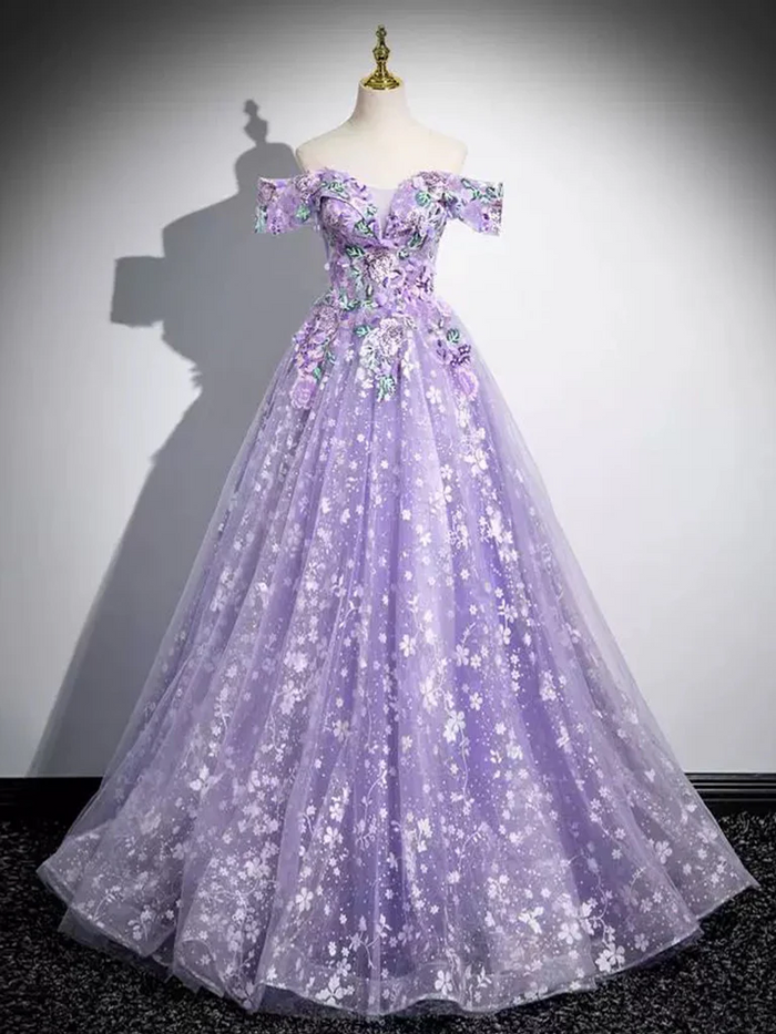 Ball Gown Floral Tulle Prom Dress 2025 Corset with Horsehair Hem