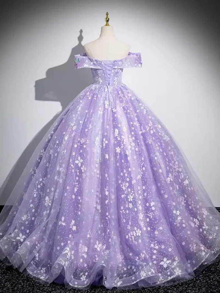 Ball Gown Floral Tulle Prom Dress 2025 Corset with Horsehair Hem