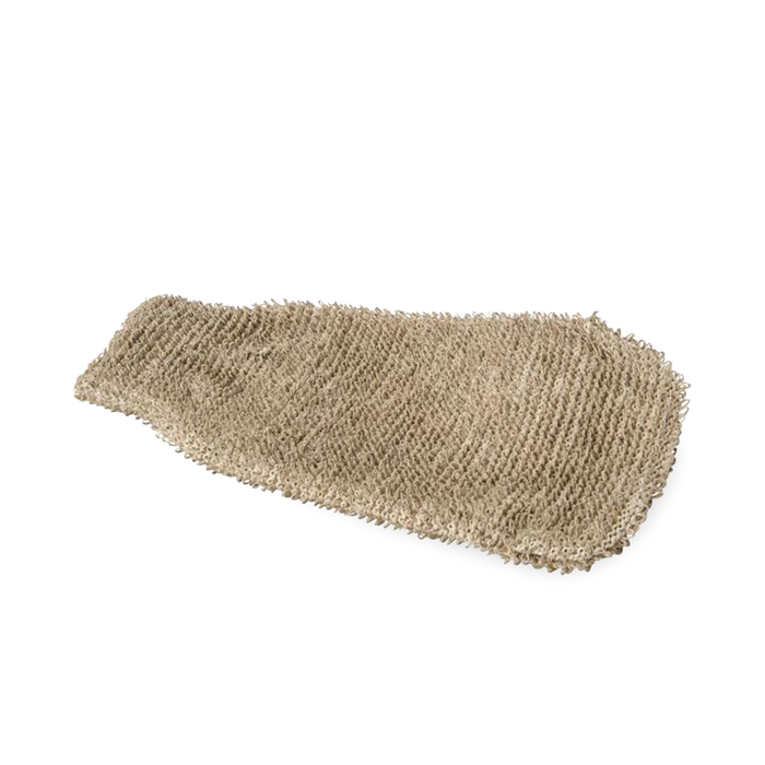 Bath mitt is made of ramie, cotton, polyester and rubber.