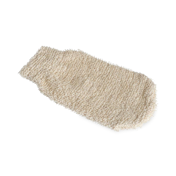Bath mitt is made of ramie, cotton, polyester and rubber.