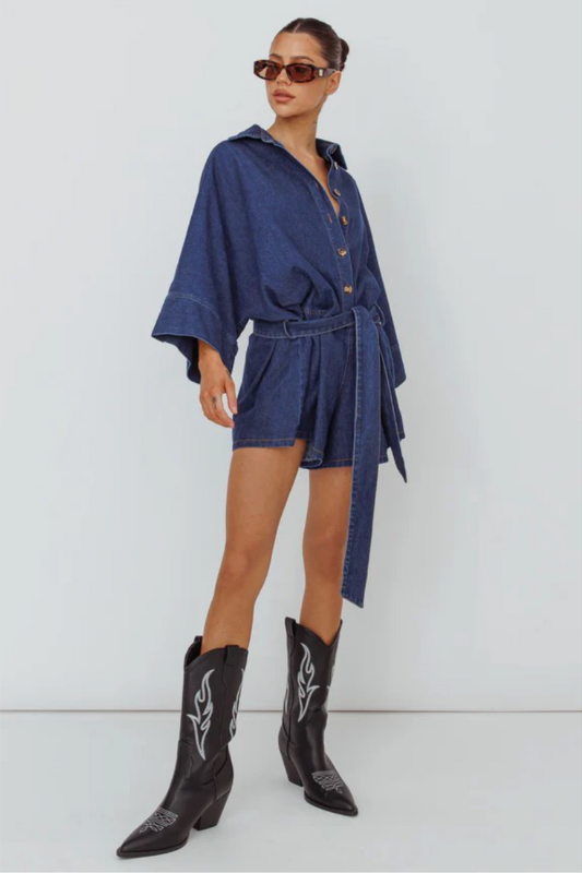 Bella Sleeved Denim Romper