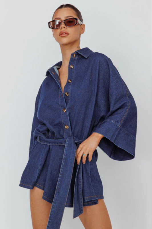 Bella Sleeved Denim Romper