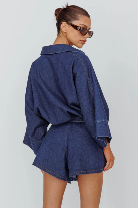 Bella Sleeved Denim Romper