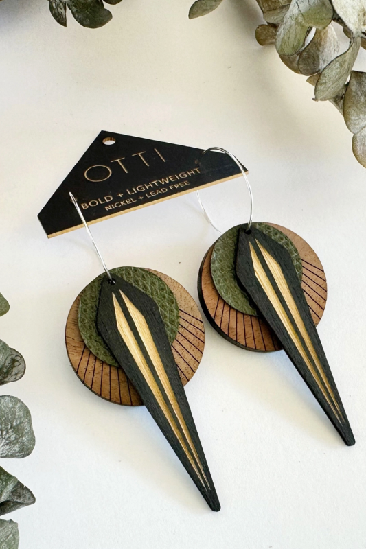 Birch Earrings: Naja Walnut Olive