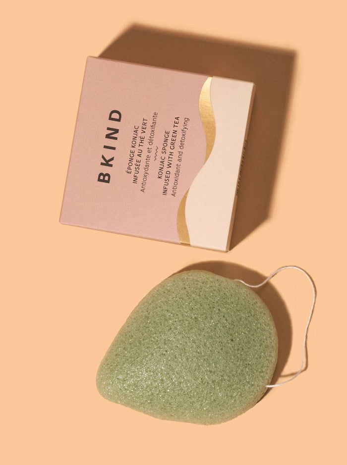 BKIND Éponge Konjac Nettoyante - Thé Vert antioxidant. Fait localement à Montréal, Québec.