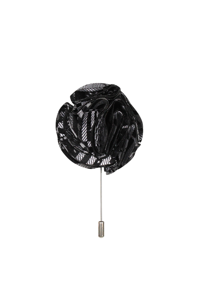 Black Plaid Flower Lapel Pin