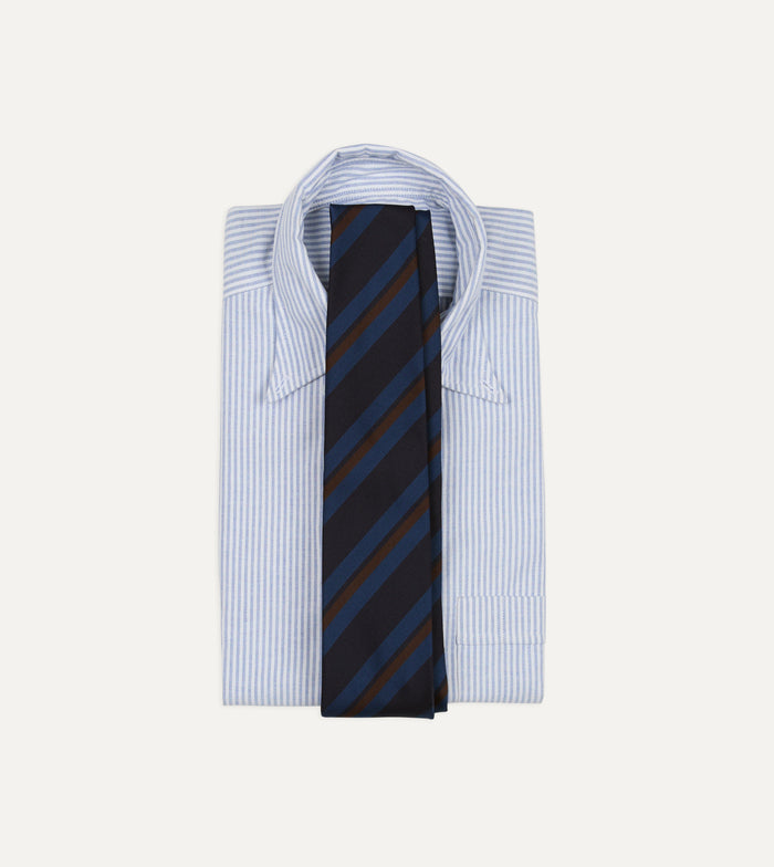Blue and Brown Stripe Mogador Cotton-Silk Tipped Tie