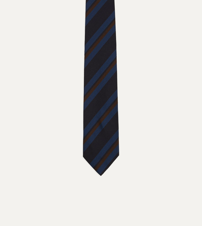 Blue and Brown Stripe Mogador Cotton-Silk Tipped Tie