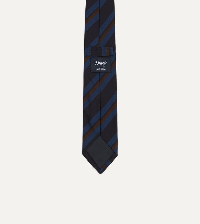 Blue and Brown Stripe Mogador Cotton-Silk Tipped Tie