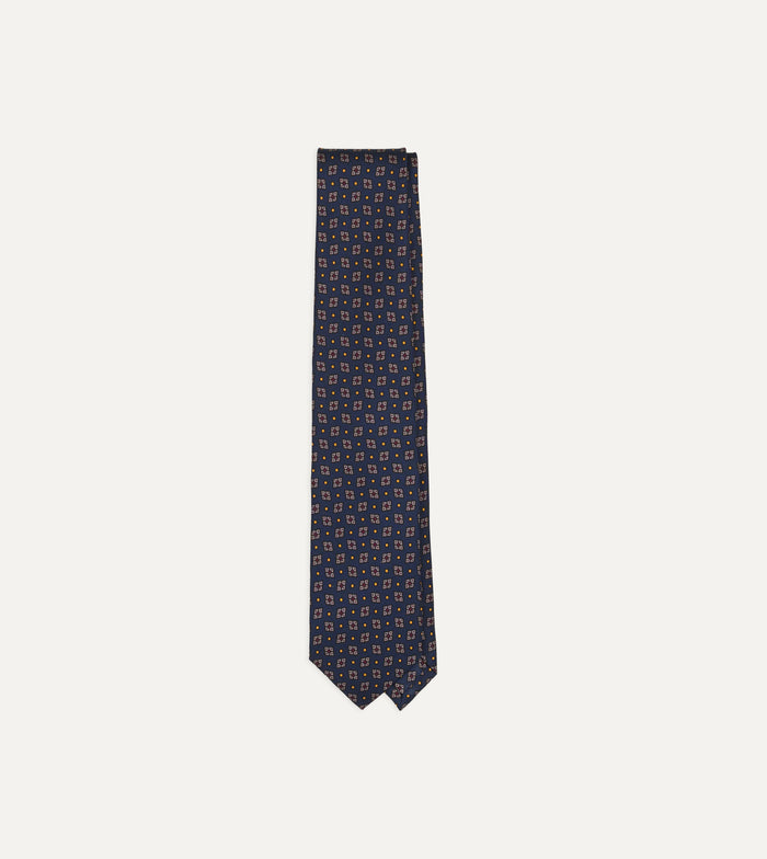 Blue Mini Diamonds Dot Print Silk Self-Tipped Tie