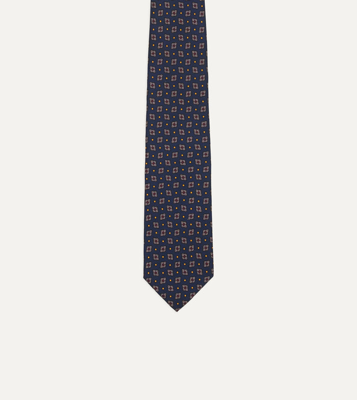 Blue Mini Diamonds Dot Print Silk Self-Tipped Tie