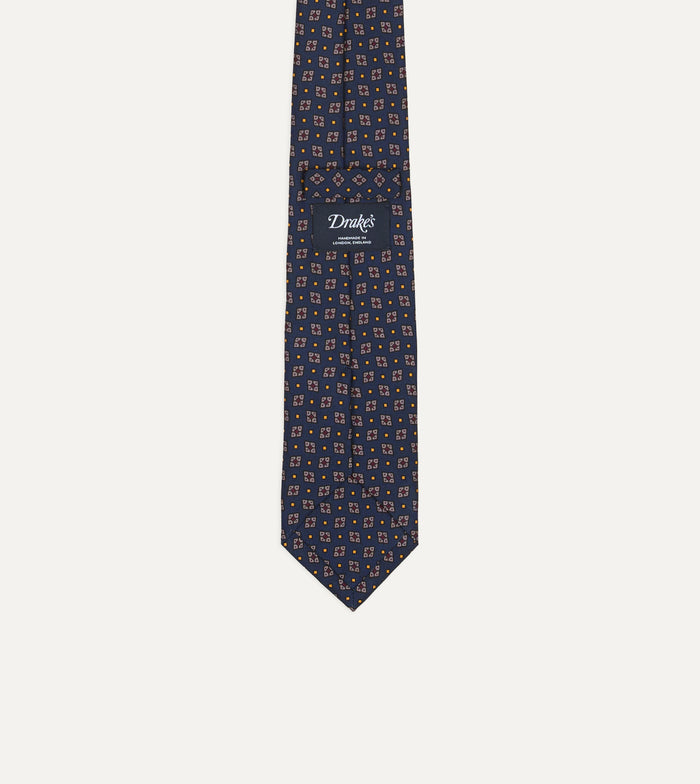 Blue Mini Diamonds Dot Print Silk Self-Tipped Tie