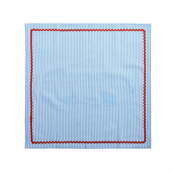 Blue Stripe with Red Ric Rac Trim Cloth Dinner Napkin Set