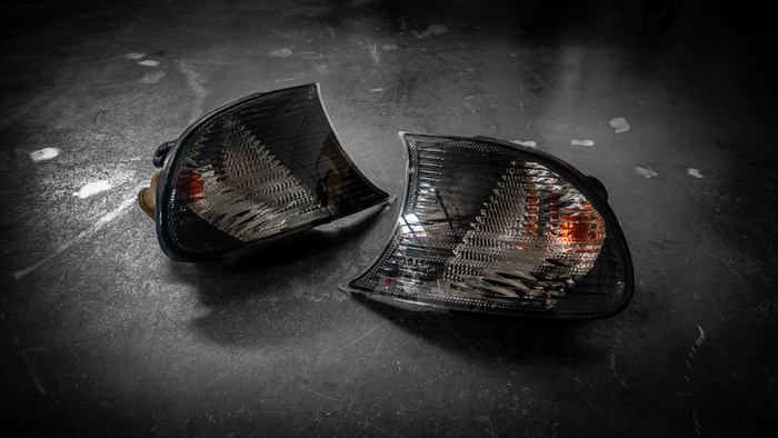 BMW E46 DEPO Smoked Corner Lights 3 Series 2DR/M3 - 63136919649, 63136919650-Exterior Lights-grip-drift-Garagistic-bmw
