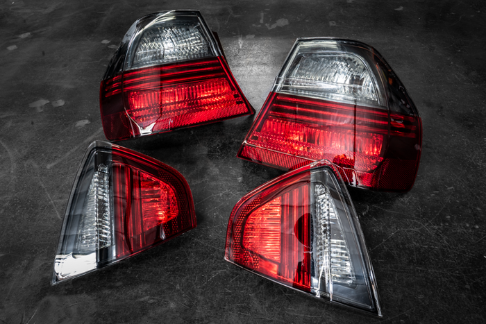 BMW E90 DEPO "Blackline" Style Smoked Red/Clear Tail Lights - 63217161955, 63217161956, 63216937459, 63216937460-Exterior Lights-grip-drift-Garagistic-bmw