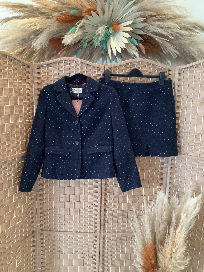 Boutique by Jaegar Navy Polka Dot Skirt Suit  Size 10