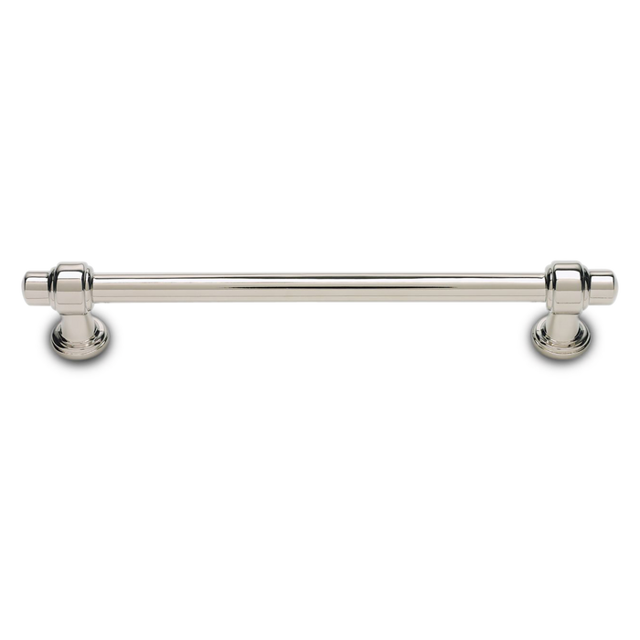 A contemporary pull with edged bar and handle details.