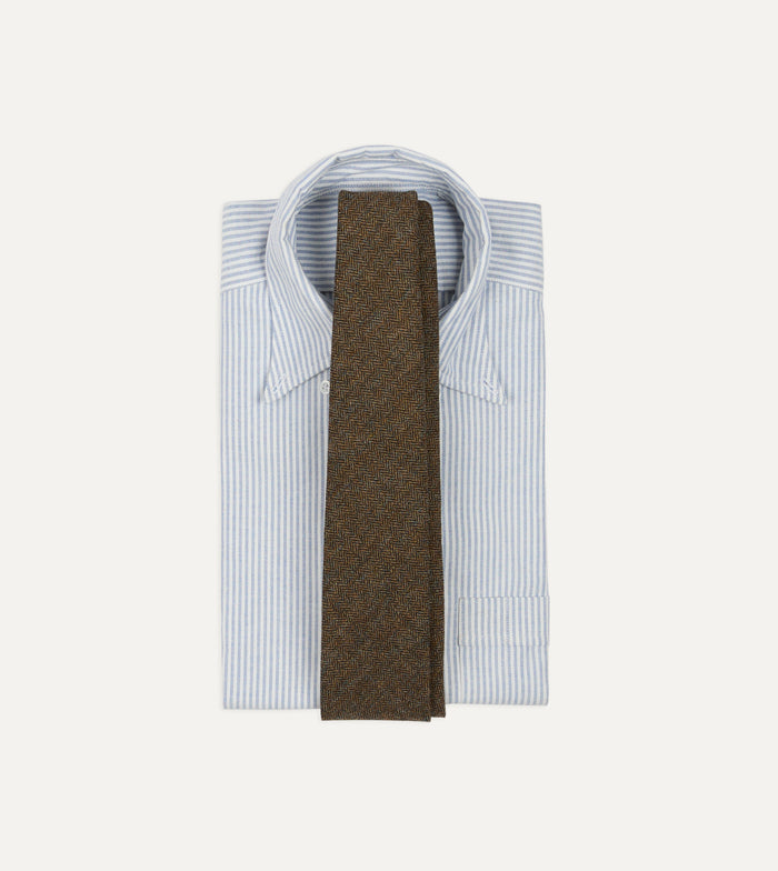 Brown Herringbone Shetland Wool Hand Rolled Tie