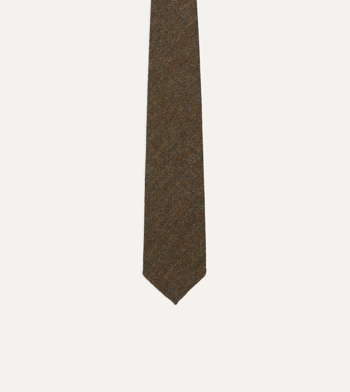 Brown Herringbone Shetland Wool Hand Rolled Tie