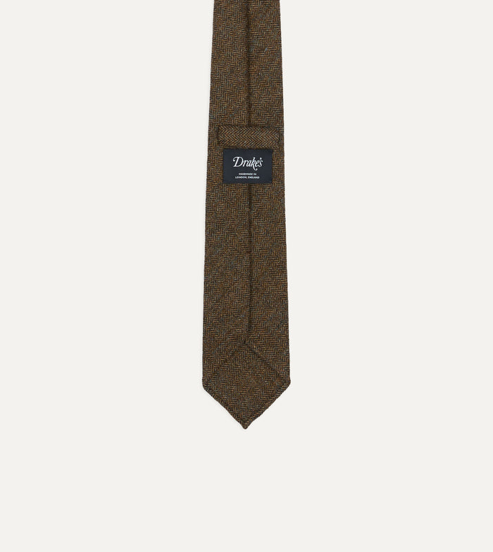 Brown Herringbone Shetland Wool Hand Rolled Tie