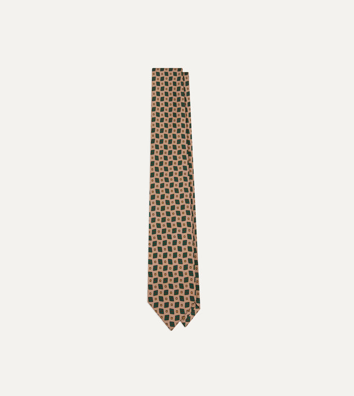 Brown Mini Diamonds Dot Print Silk Self-Tipped Tie