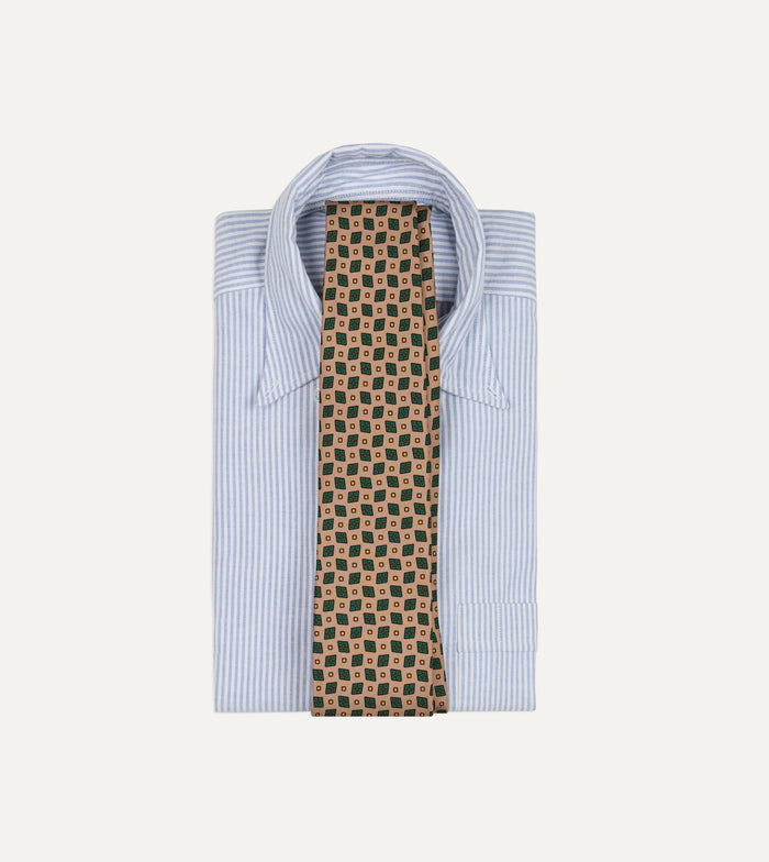 Brown Mini Diamonds Dot Print Silk Self-Tipped Tie