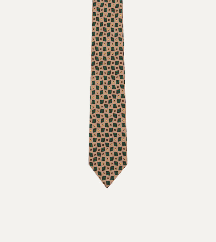 Brown Mini Diamonds Dot Print Silk Self-Tipped Tie
