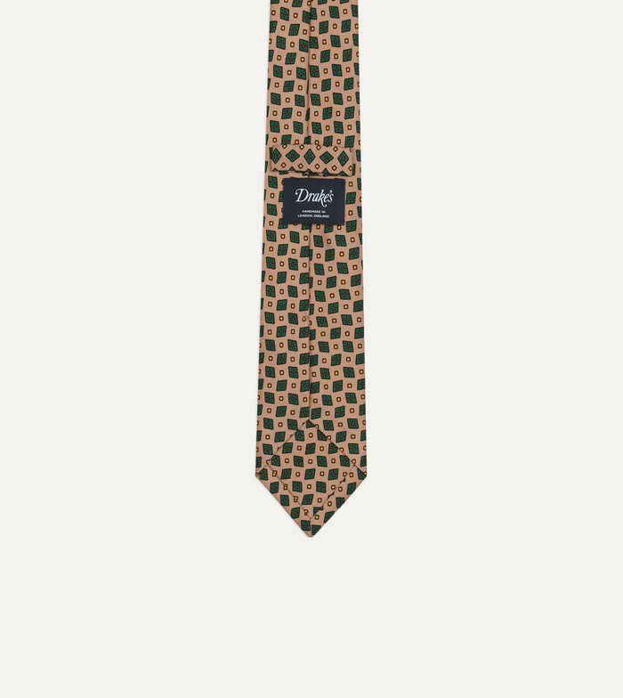 Brown Mini Diamonds Dot Print Silk Self-Tipped Tie