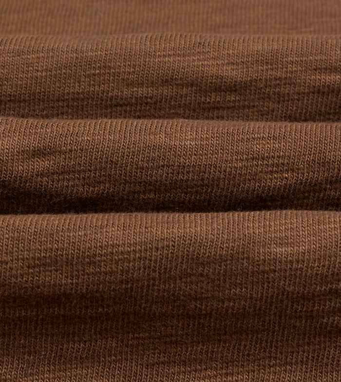 Brown Slub Cotton Long-Sleeve Mock Neck Hiking T-Shirt