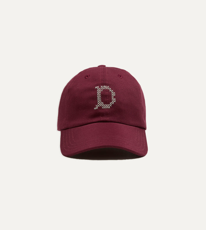 Burgundy Cross-Stitch 'D' Cotton Twill Baseball Cap