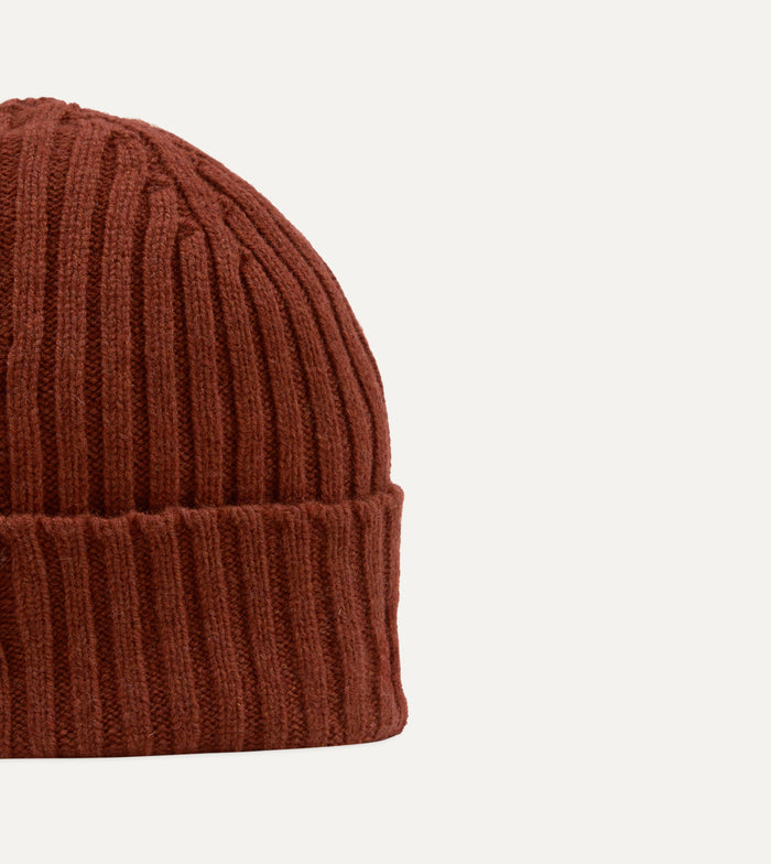 Burgundy Lambswool Ribbed Knit Cap