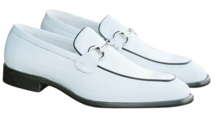 Carrucci Men's White Burnished Calfskin Horsebit Loafer Dress Shoes