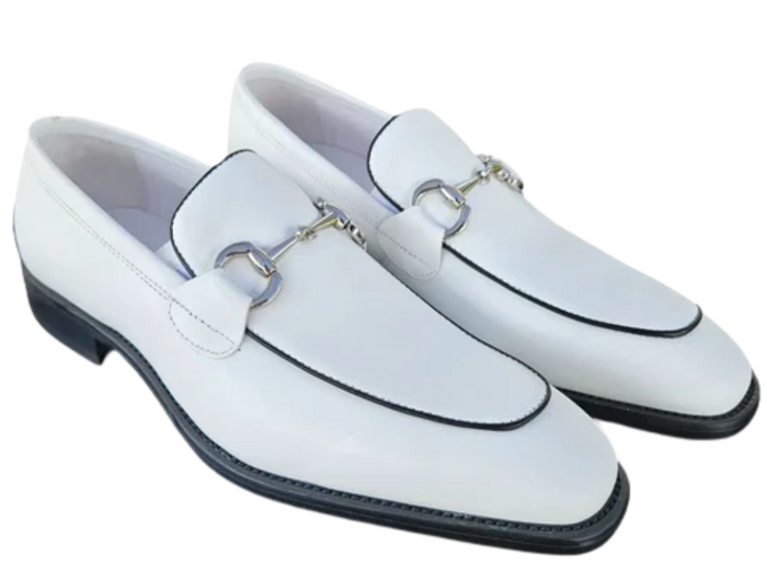 Carrucci Men's White Burnished Calfskin Horsebit Loafer Dress Shoes