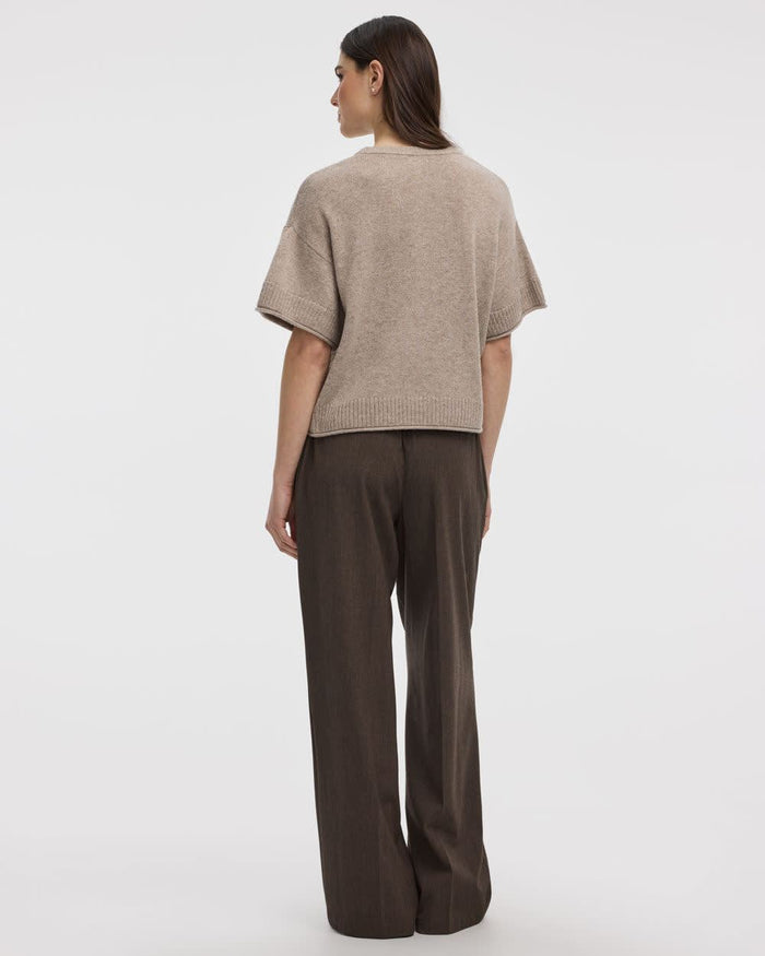 Cashmere-Blend Short-Sleeve Crew-Neck Loose Sweater