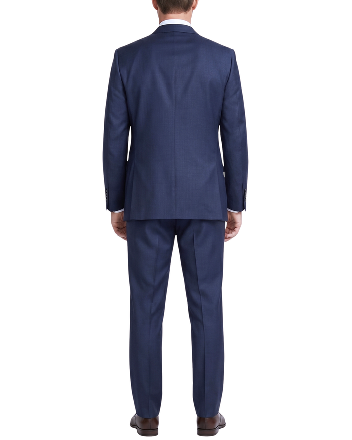 Centrion Men's Navy Blue Tonal Plaid Classic Fit 2-Button Wool Suit - The Suit Depot