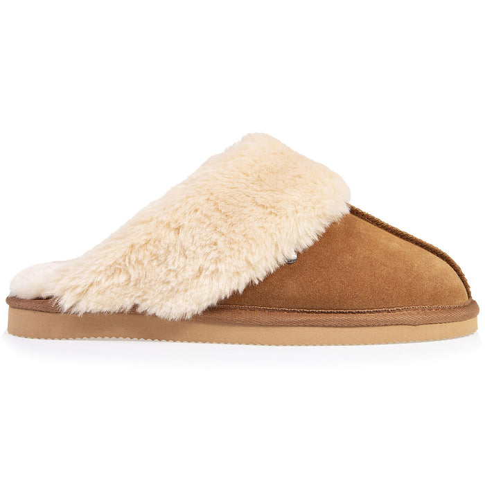 Chaussons mules fourrées Femme Camel