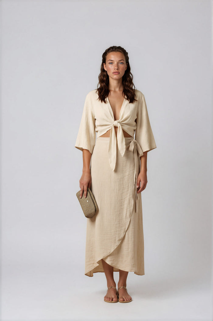 Skirts APLA Chi Crinkled Wrap Skirt Off White Apoella