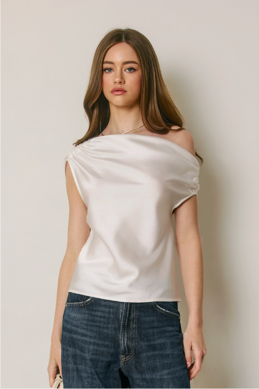 Christina Satin Shoulder Top- Ivory