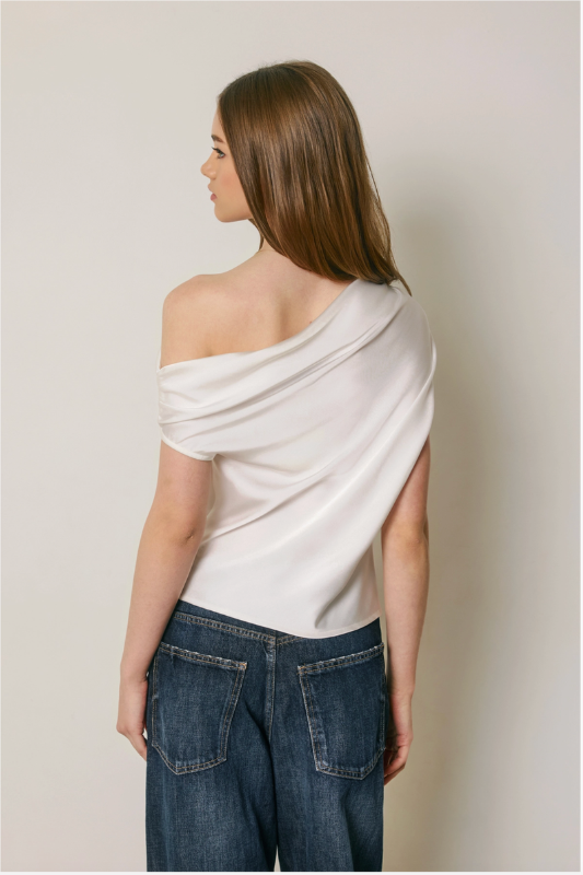 Christina Satin Shoulder Top- Ivory