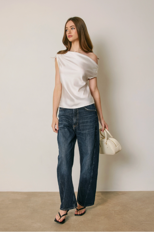 Christina Satin Shoulder Top- Ivory